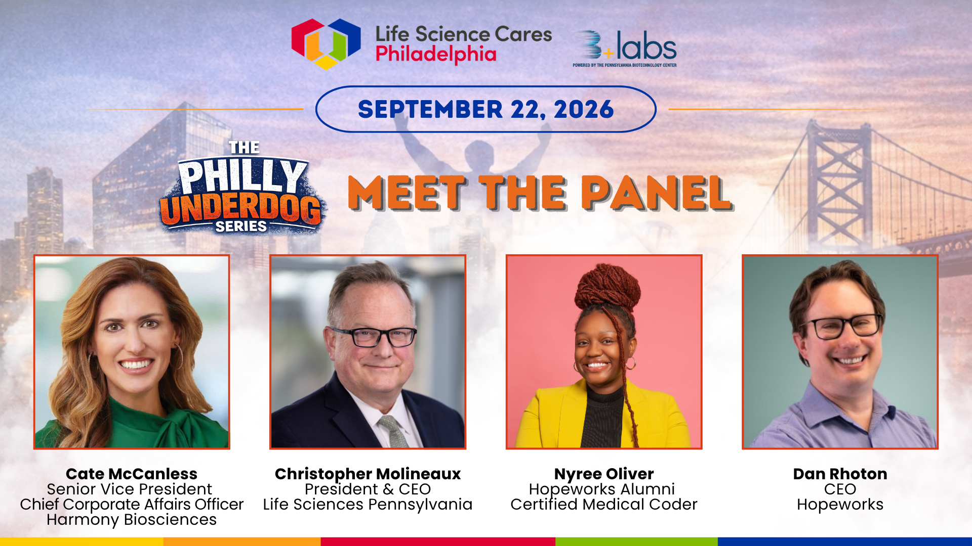 September 22 Philly Underdog Series panel featuring Cate McCanless, Christopher P. Molineaux, Nyree Oliver, and Dan Rhoton